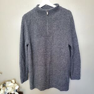 Lands End Sweater Size Large 14/16 Gray Speckled Confetti Quarter Zip Mock Neck